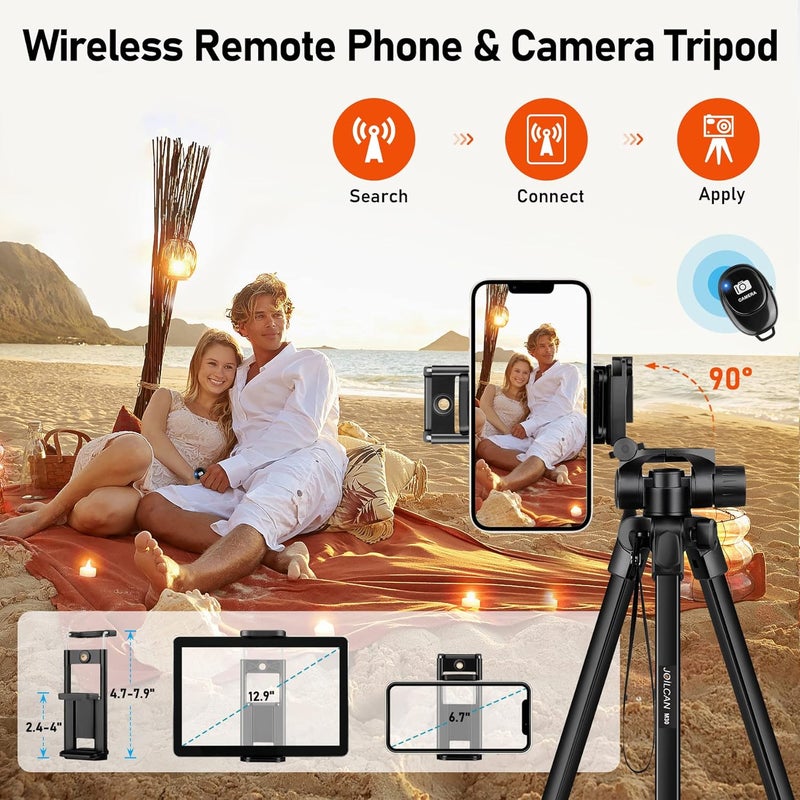 JOILCAN Camera Tripod, 68" Tablet Tripod Stand for Phone Cameras, Travel Tripods Compatible with iPad iPhone DSLR SLR Projector, Cell Phone Tripods Stand with Remote/Travel Bag / 2 in 1 Mount - Image 2
